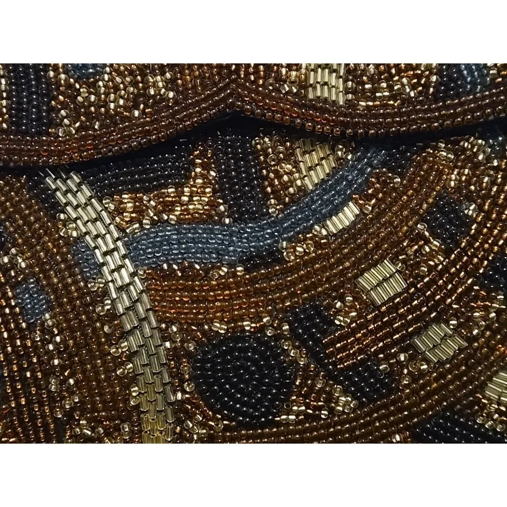 Beaded Evening Bag with Touches of Black Gold and Brown Manetic Closure Japan‎